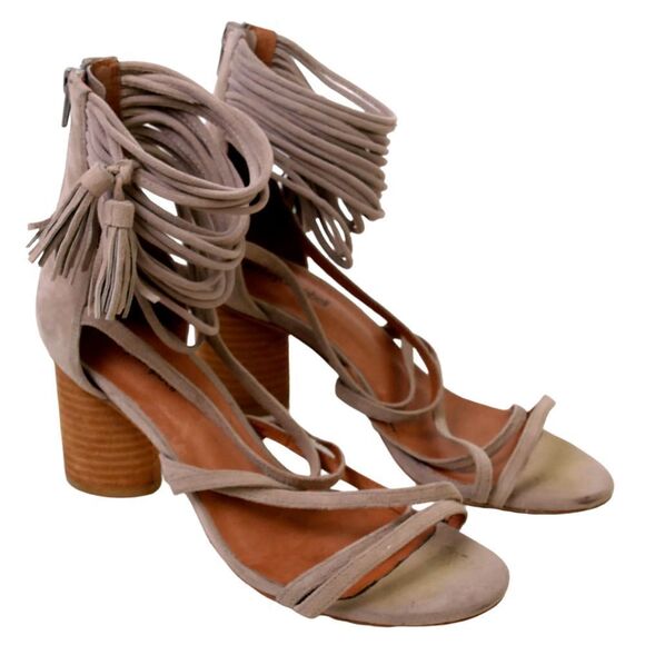 Jeffrey Campbell DESPINA BEIGE SUEDE LEATHER STRAPPY TASSEL ZIP SLINGBACK 8.5 US - Picture 1 of 10